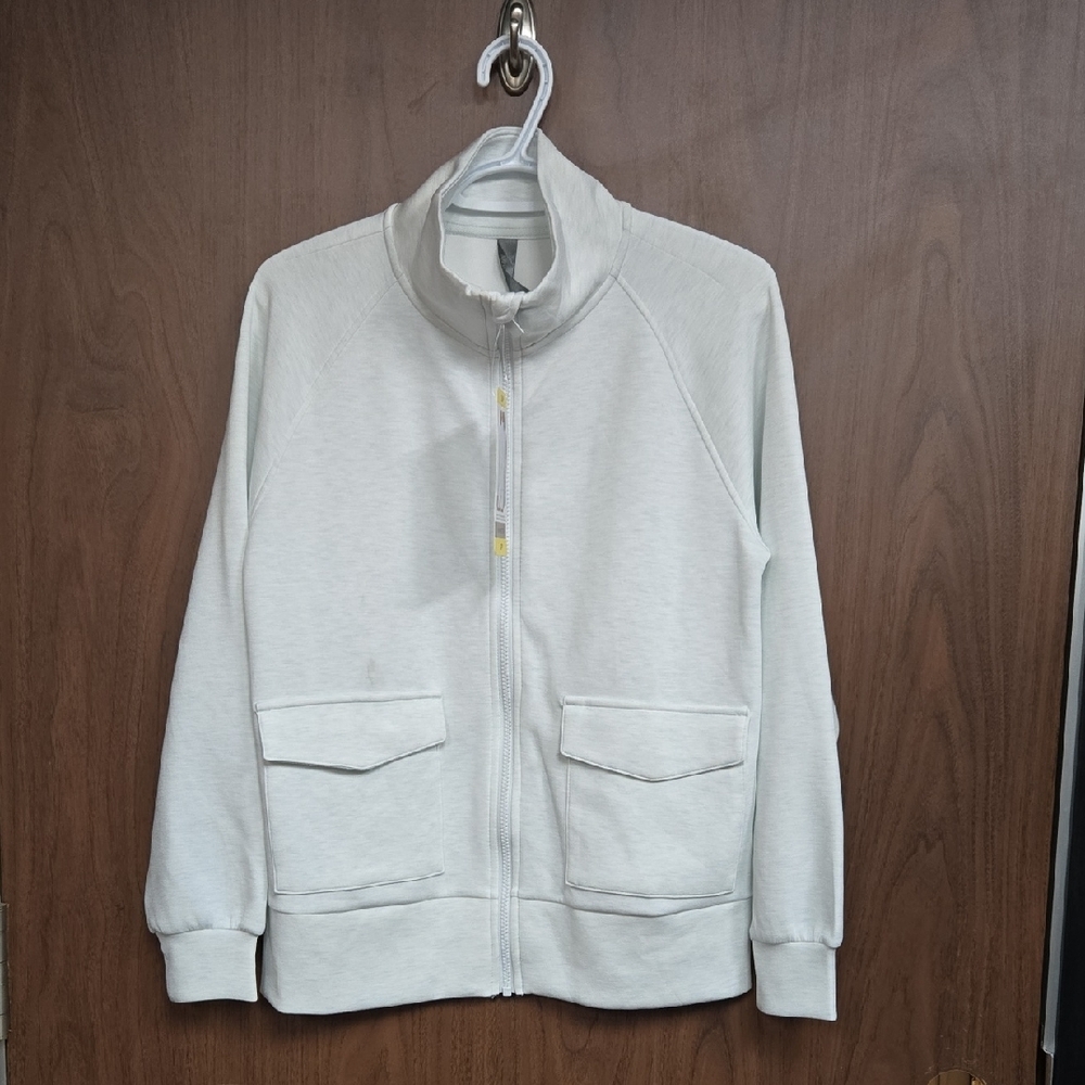 Mondetta Size S White/Baby Blue Full Zip Lightweight Sweater